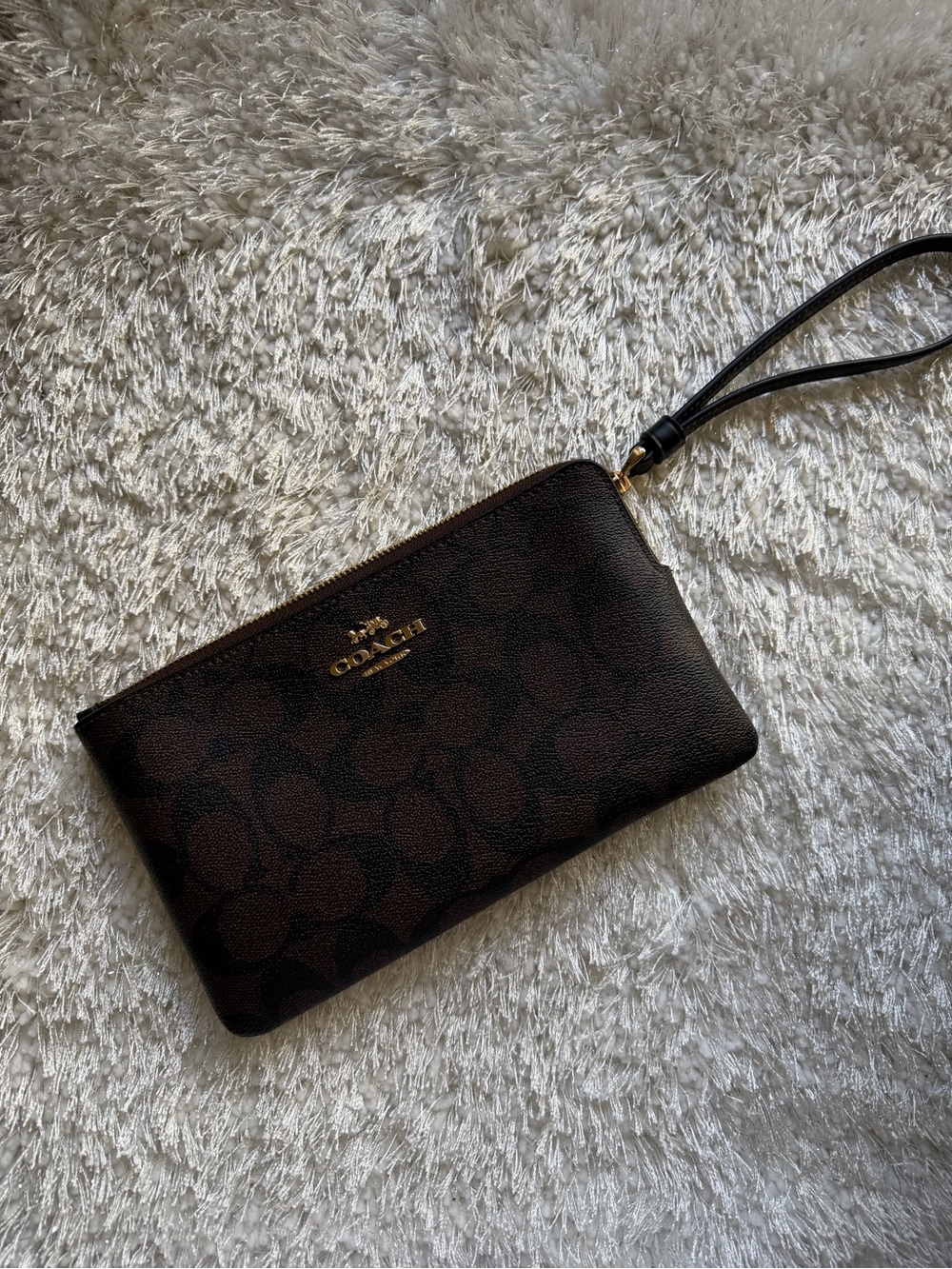 Coach Brown Signature Wristlet Clutch with Gold Hardware
